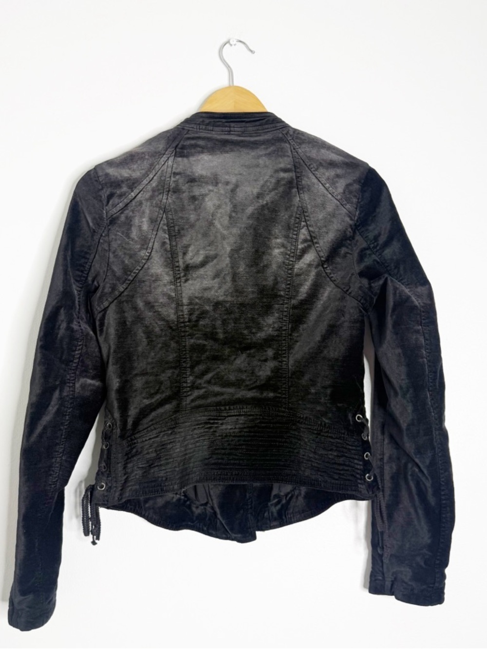 Free People Lacey Moto Jacket Black Zip Up Fitted Small - Picture 7 of 11